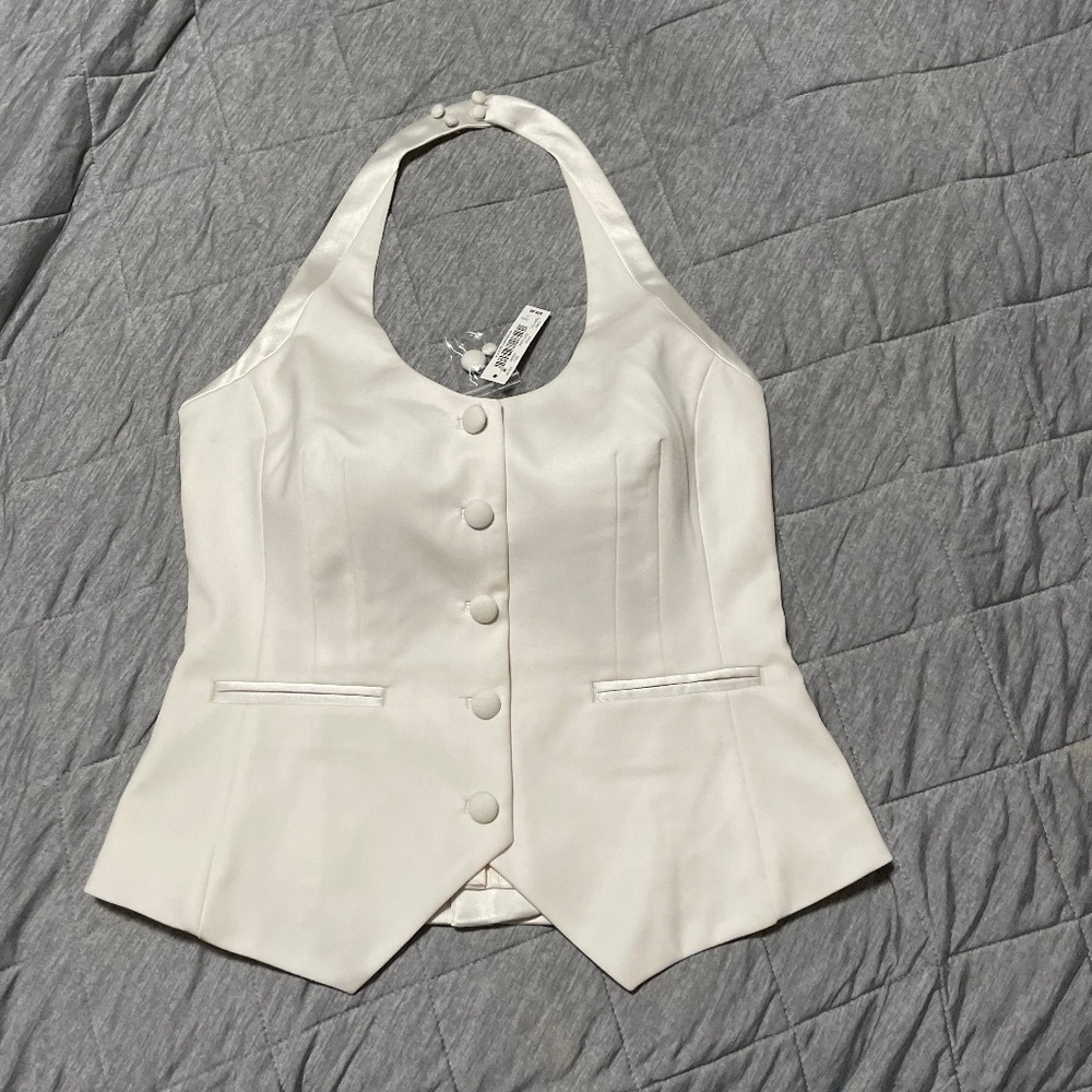 Ivory Tuxedo Halter Vest by White House Black Market